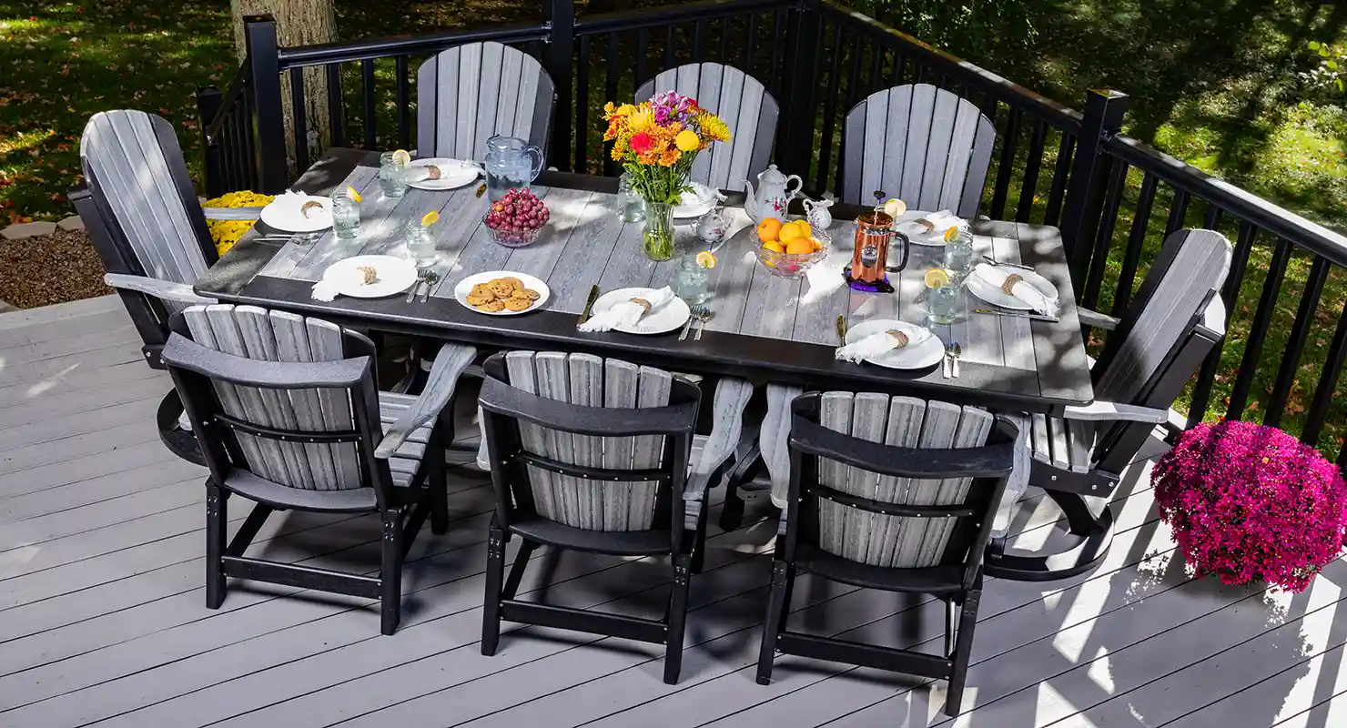 outdoor patio furniture, gliders, swings, dining table sets, fire pits
